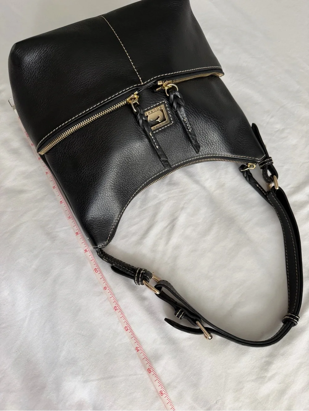 Dooney & Bourke  “Dillen” Black Leather Zip Top Dual Side Pockets Shoulder Bag